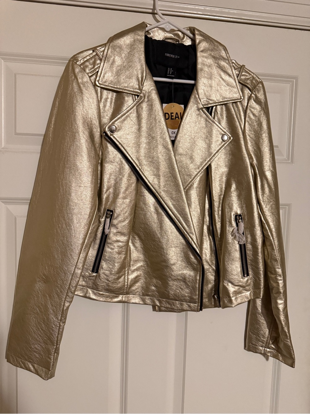 NWT Forever 21 + Shimmery Gold Faux Leather Moto Jacket